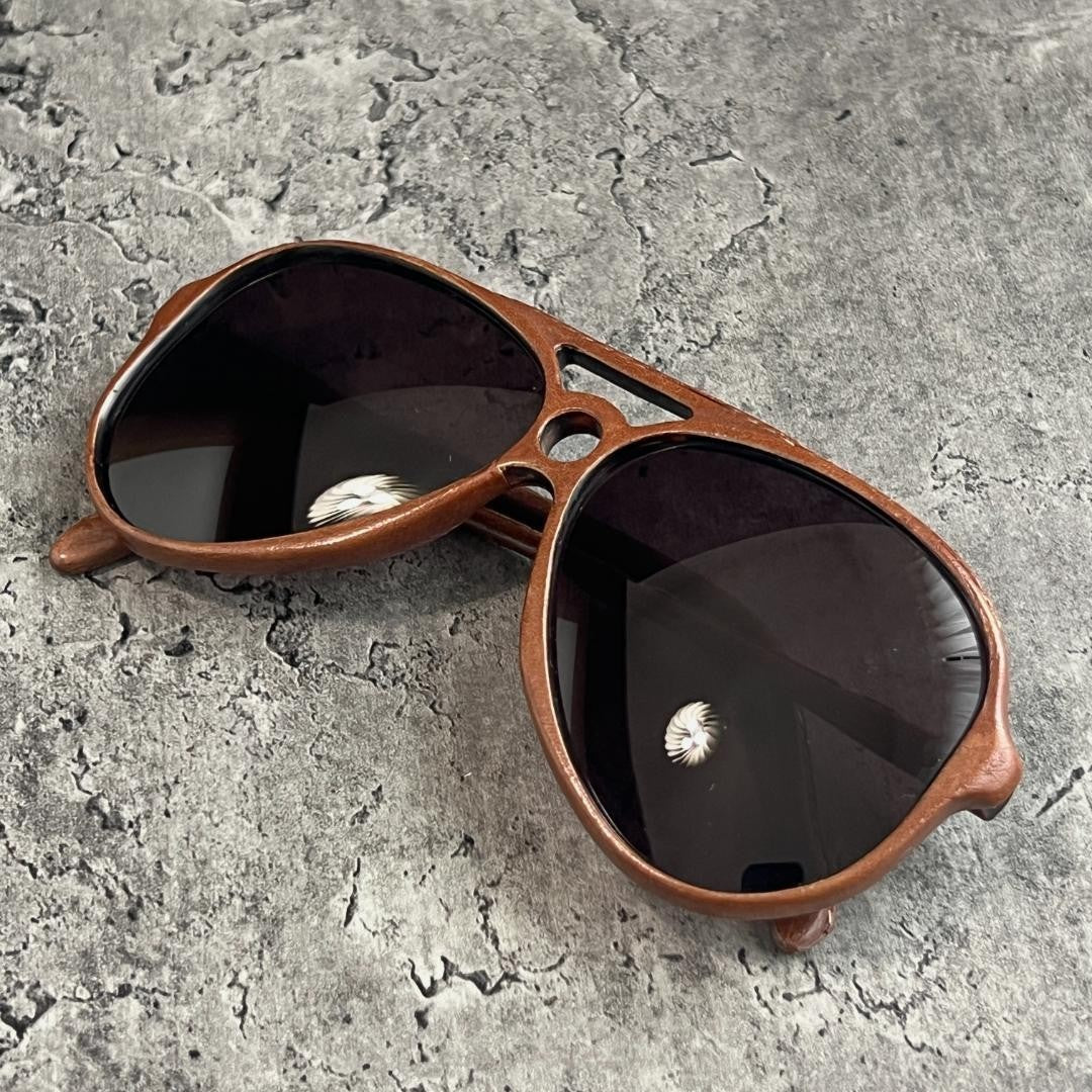 Baush Lomb Leather Wrapped Sunglasses Shooter Teardrop Shape Brown Used
