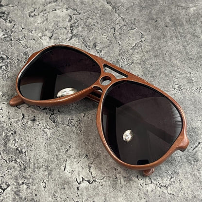 Baush Lomb Leather Wrapped Sunglasses Shooter Teardrop Shape Brown Used