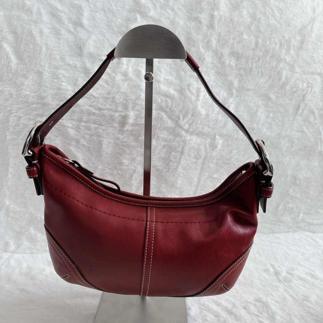 Coach SoHo One Shoulder Leather Bag Bordeaux Red Vintage Bucket Bag Auth
