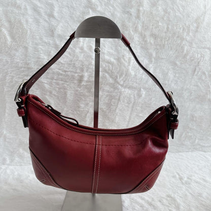 Coach SoHo One Shoulder Leather Bag Bordeaux Red Vintage Bucket Bag Auth