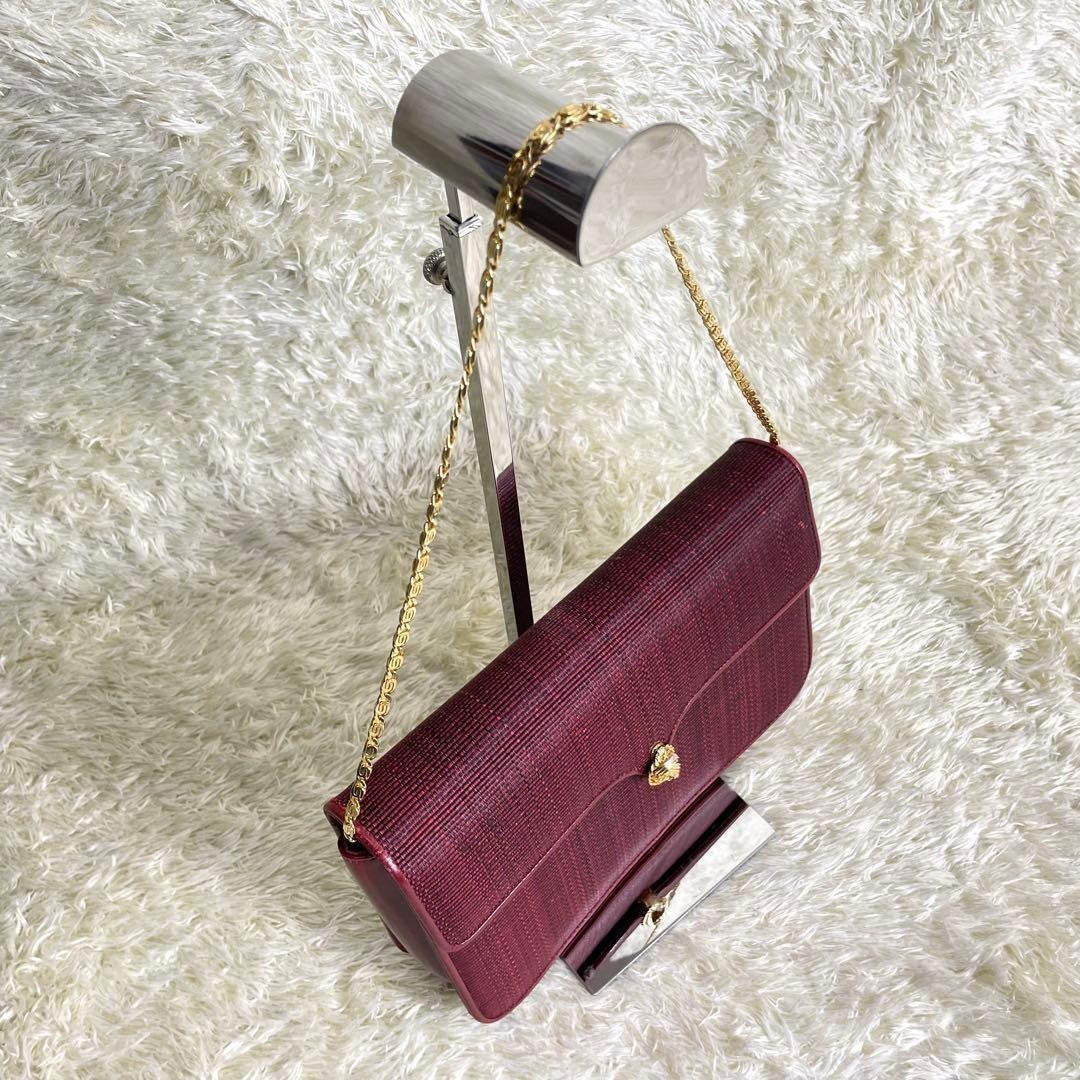 BALLY Shoulder bag Horsehair Leather Gold chain Red Vintage Authentic