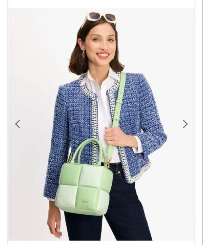 Kate Spade Boxxy Colorblocked Tote Serene Green Multi USED From JAPAN