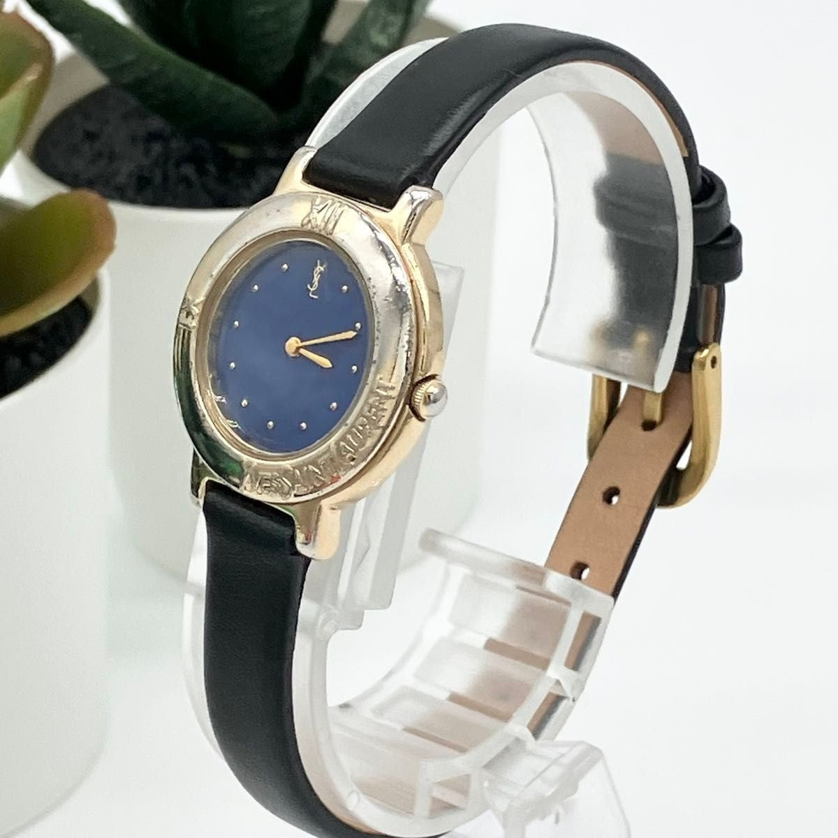 YvesSaintLaurent 277 Watch 25mm Blue Gold Black Vintage Rare Japan Limited