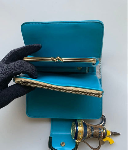 Turquoise Blue Bifold Wallet Showa Retro