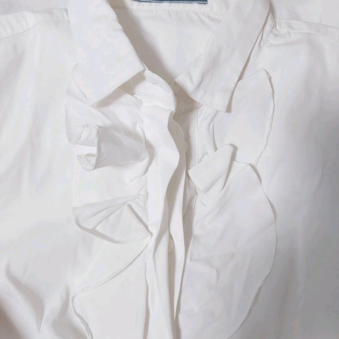 USED PRADA LONG-SLEEVED FRILL BLOUSE WITH BACK RIBBON GOOD