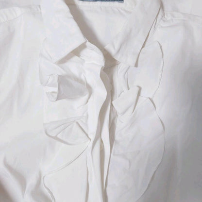 USED PRADA LONG-SLEEVED FRILL BLOUSE WITH BACK RIBBON GOOD