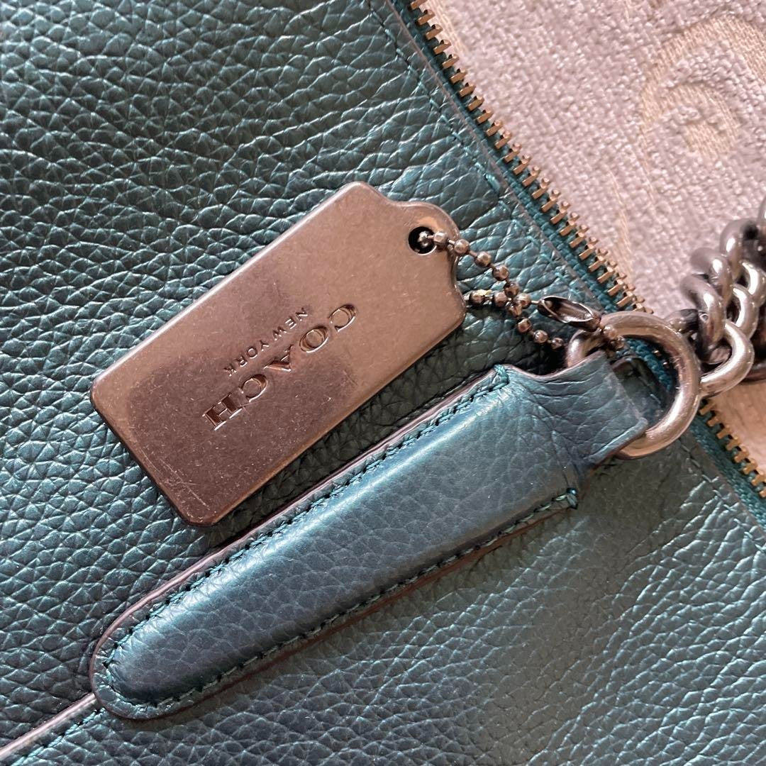 COACH green leather business bag