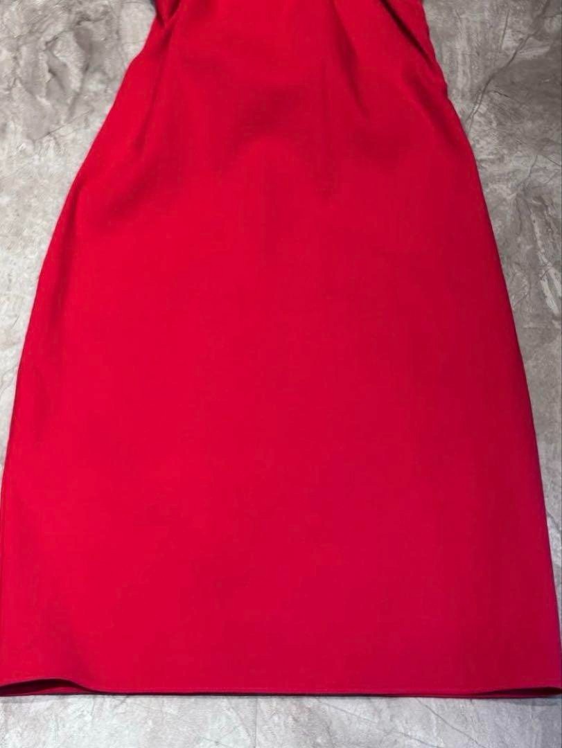 LANVIN Red Ruffle Knee-Length Dress Size 34 Length 35 Inches