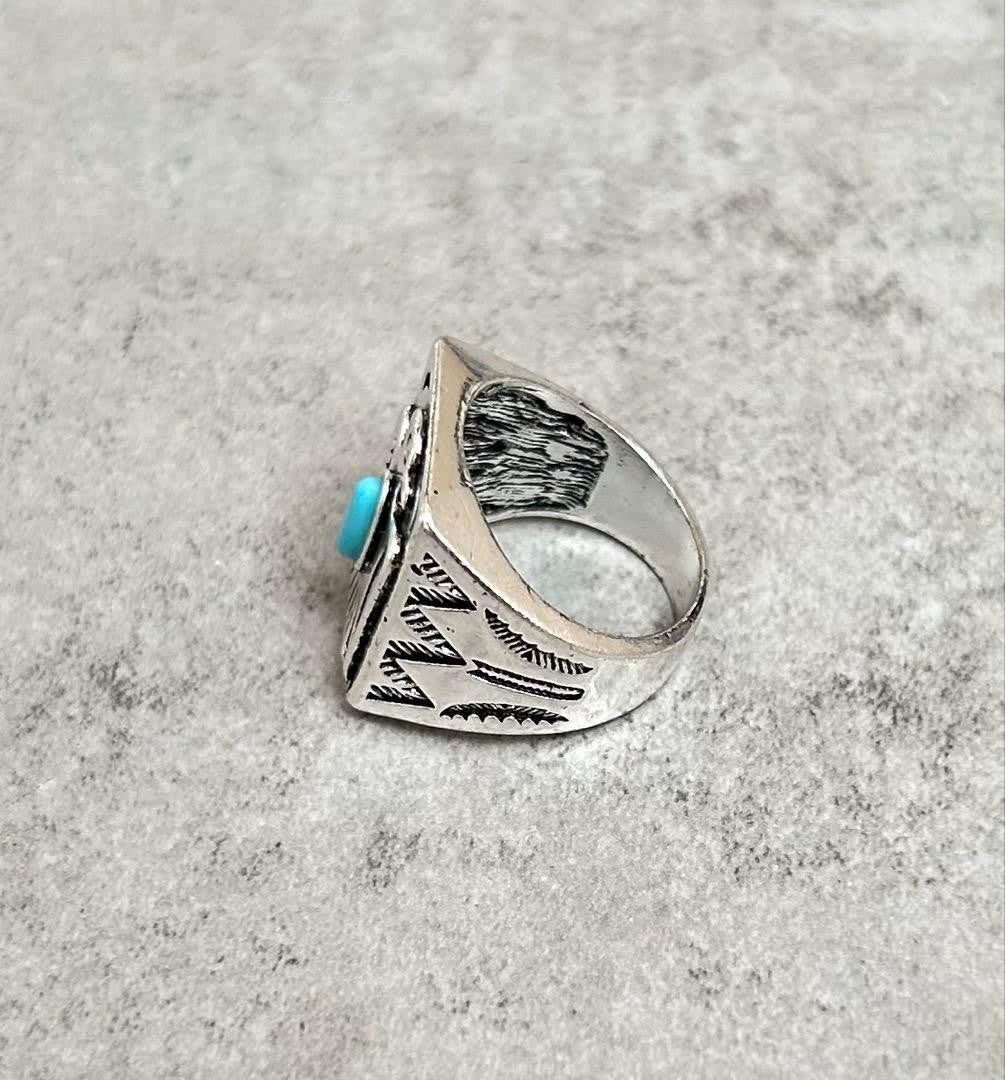 Thunderbird Turquoise Silver Ring Charm Navajo Indian Jewelry US Size 9