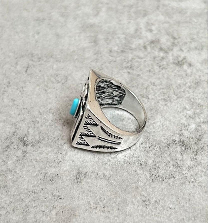 Thunderbird Turquoise Silver Ring Charm Navajo Indian Jewelry US Size 9