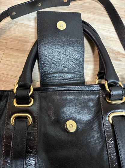 Marc Jacobs All Leather Black Shoulder Bag 2Way Handbag with Gold Hardware