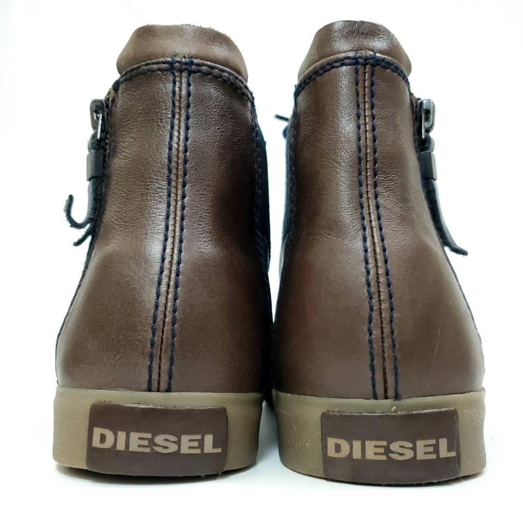 Diesel Men 8.5US Side Zip Lace Up High Cut Sneakers Navy Brown Almost unused ITA