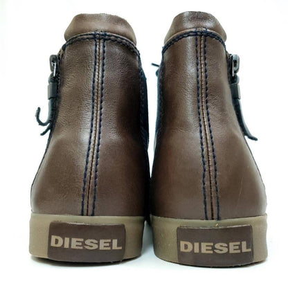 Diesel Men 8.5US Side Zip Lace Up High Cut Sneakers Navy Brown Almost unused ITA
