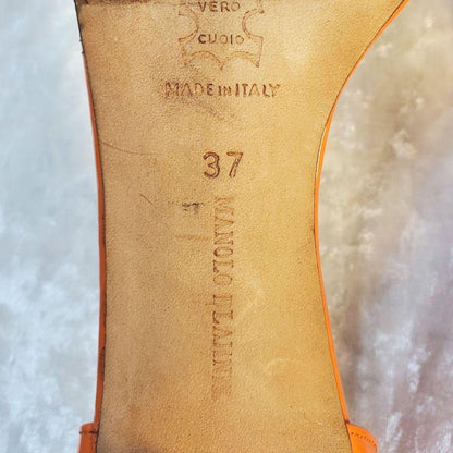 Rare Manolo Blahnik Orange Leather Heels Sandals Size EU37 / US7 Popular Auth
