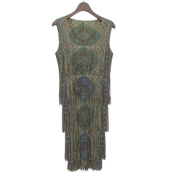 Pleats Please Issey Miyake Dress Tiered Fringe Pleated Size 3 Multi-Pattern