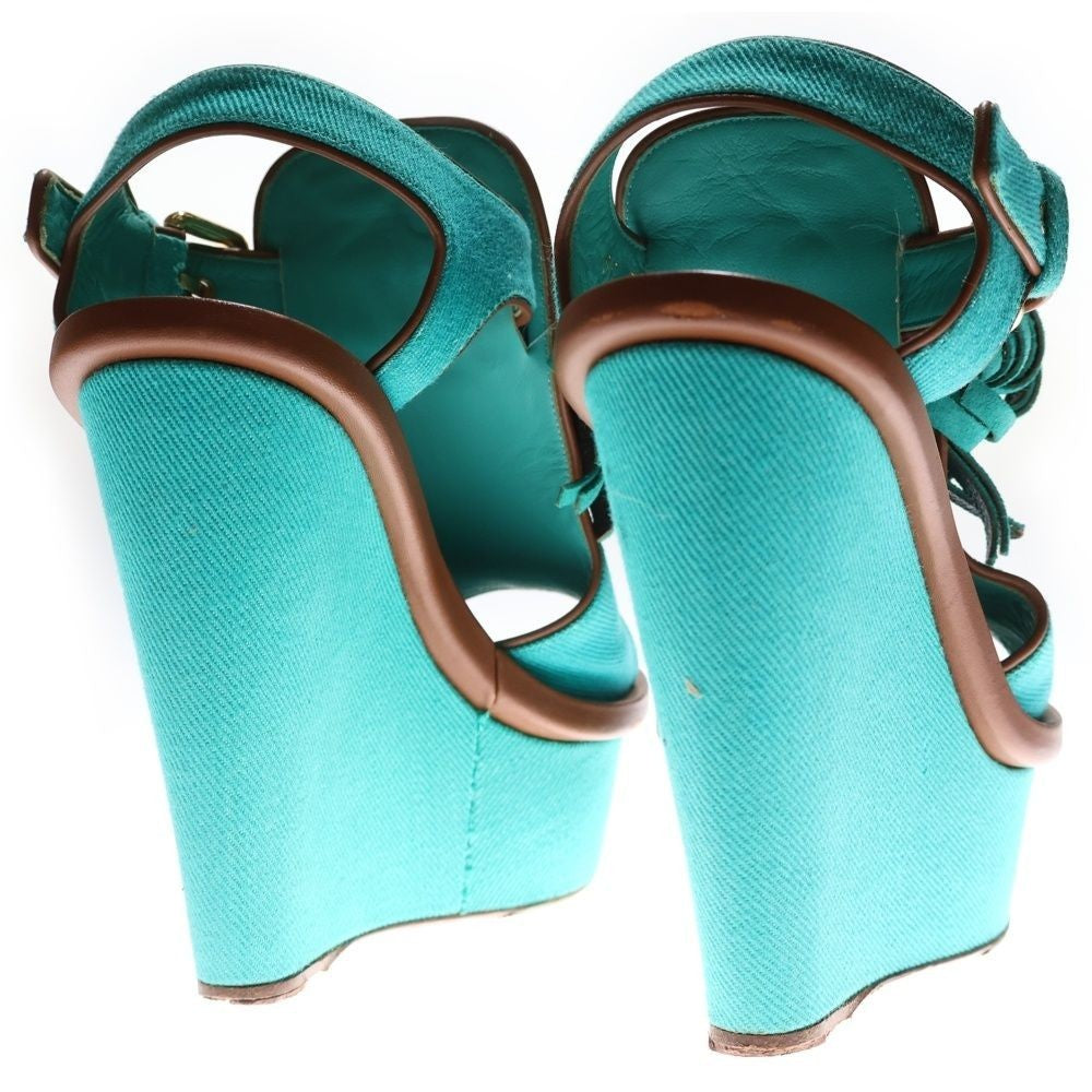 Louis Vuitton Blue Fringe Wedge Monogram Sandals Women’s Shoes US5 EU35 w/Box