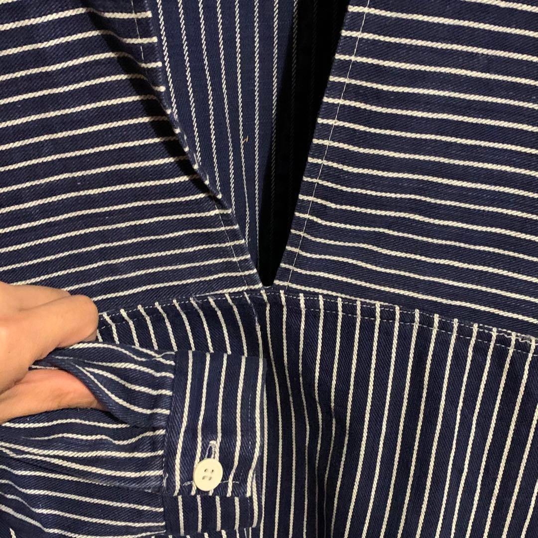 Vintage Blue Striped Fisherman Smock Men's Shirt