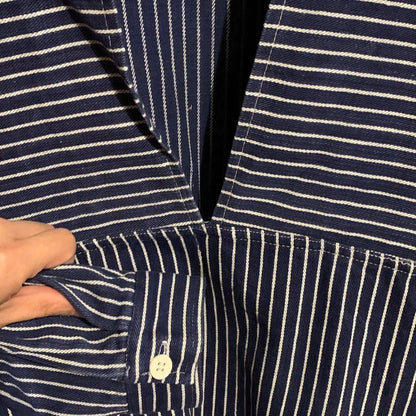 Vintage Blue Striped Fisherman Smock Men's Shirt