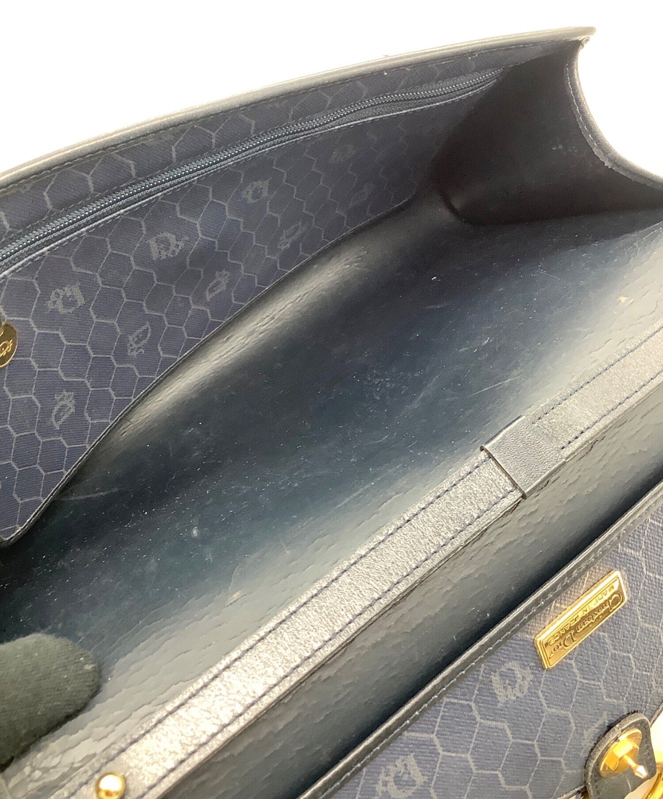 Dior Honeycomb Shoulder Crossbody Bag Navy Canvas Leather Vintage Authentic