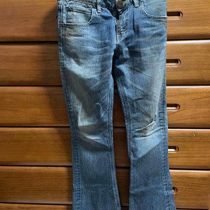 LED RECHWE x LEE Light Blue Flare Jeans Size L - Distressed