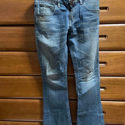 LED RECHWE x LEE Light Blue Flare Jeans Size L - Distressed