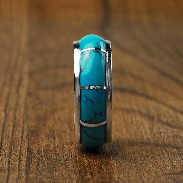 [Binich] Sterling Silver Round Scroll Ring: Natural Turquoise. US Size 9.