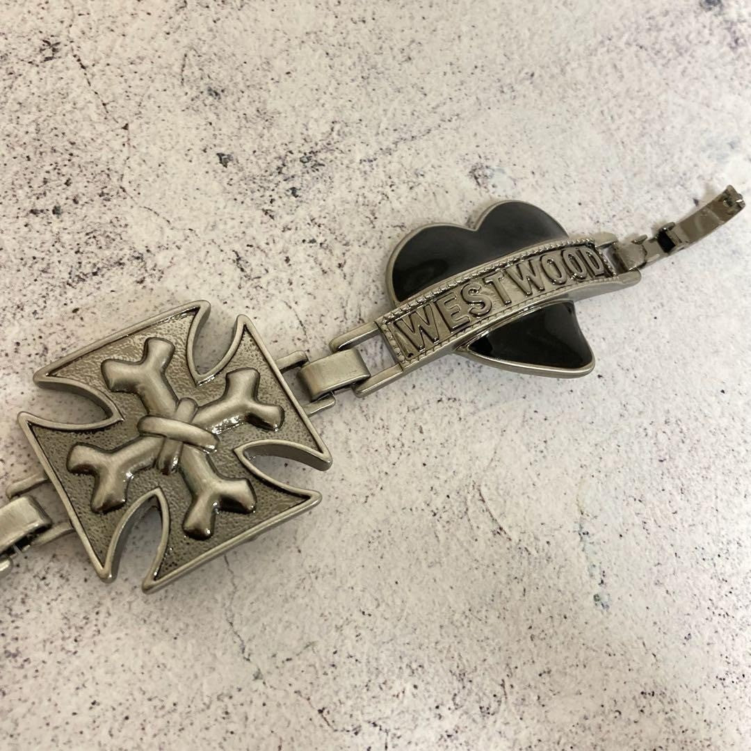 Vivienne Westwood Logo Heart Bracelet Silver Jewelry Japan Rare Gift