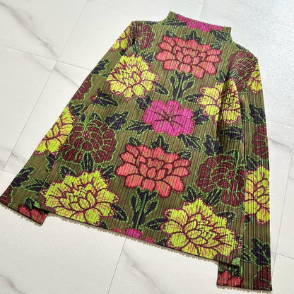 PLEATS PLEASE ISSEY MIYAKE Floral Embroidery High Neck Top Size 4 Japan Used