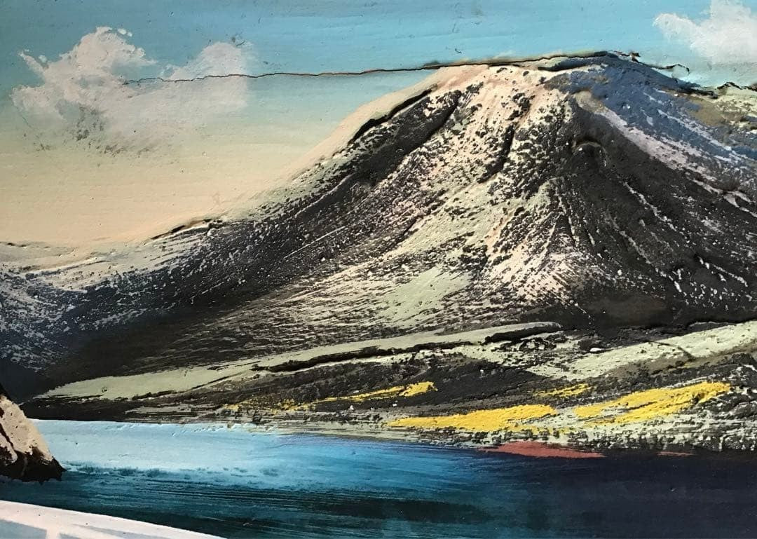 Landscape Painting: Oil Painting of a Dam and Mountains, Framed