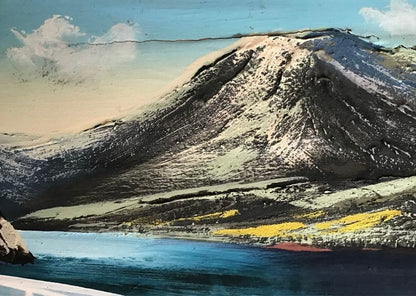 Landscape Painting: Oil Painting of a Dam and Mountains, Framed