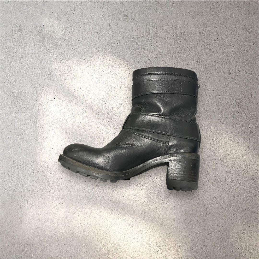 Diesel Women 5.5US Engineer Boots Genuine Leather Double Belt Biker Boots Luxury