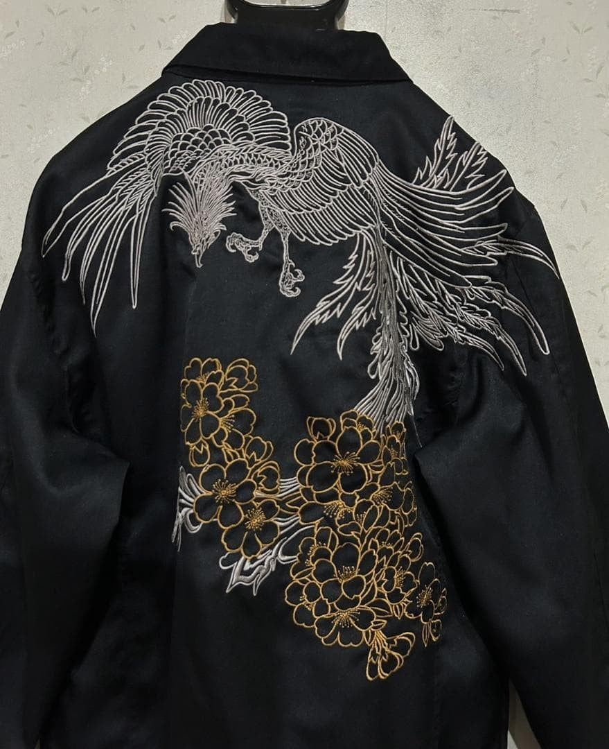 Karakuri Tamashii Japanese Pattern Phoenix Embroidery Zip-Up Blouson Jacket XL