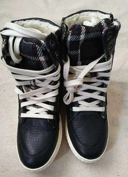Diesel Women 7.5US Jacquard Plaid pattern High-Cut Sneakers Luxury Casual Italy