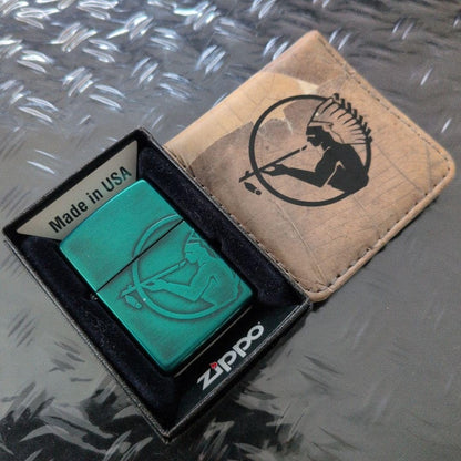 Natural American Spirit Green Zippo Oil Lighter & With portable ashtray 2017Rare