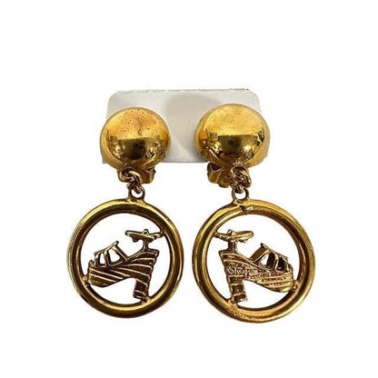 Salvatore Ferragamo Authentic Women Earrings Heel Motif Used Rare Vintage Japan