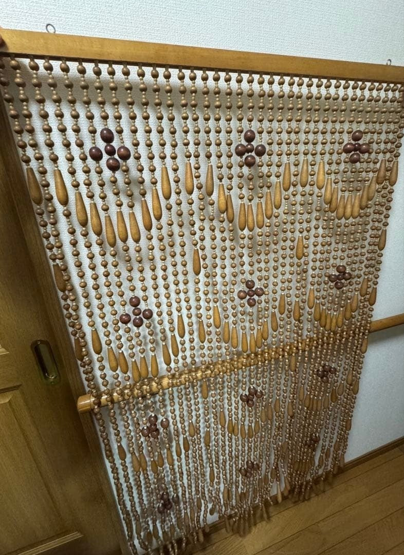 Vintage Showa Retro Wooden Bead Curtain Noren Antique Japanese Room Divider