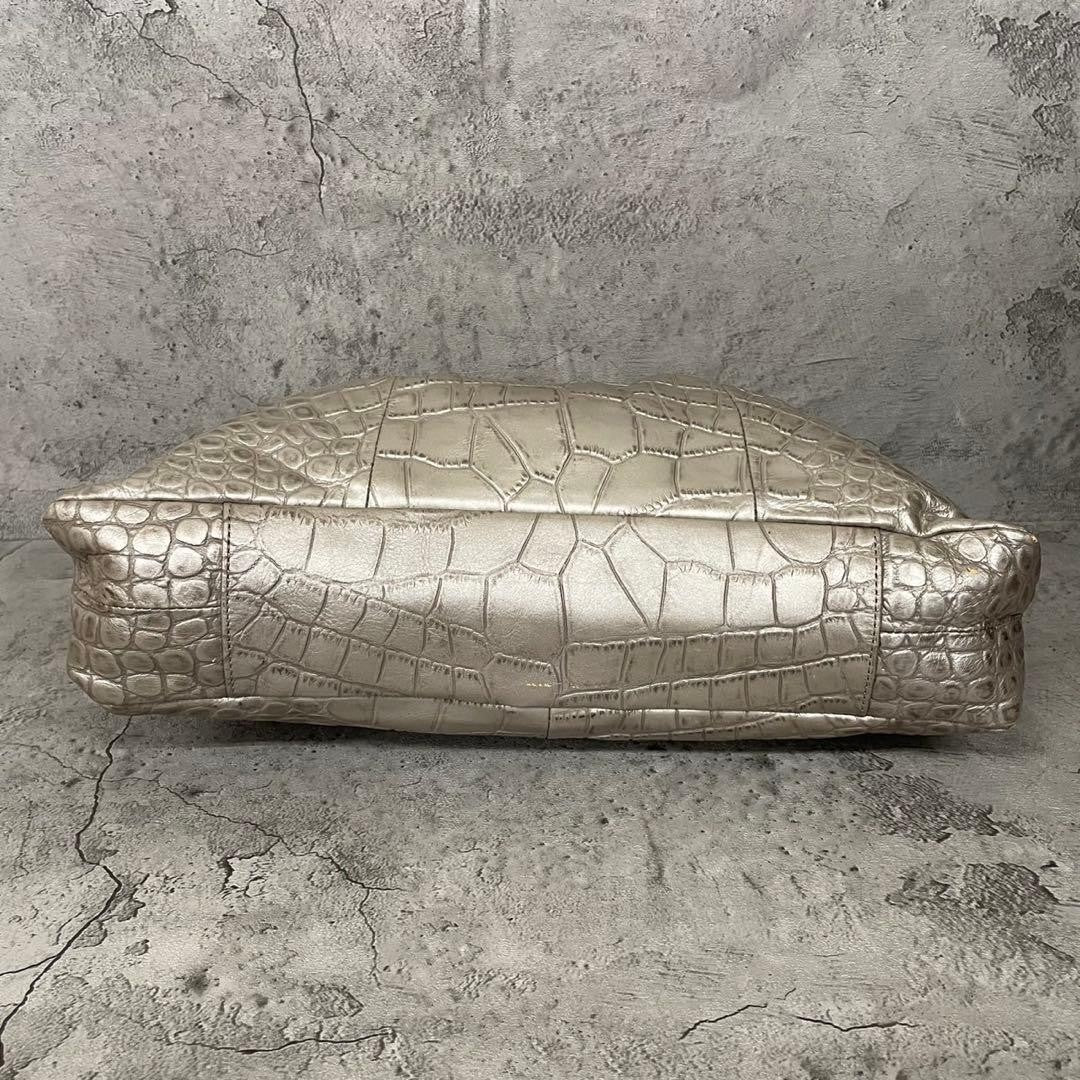 COACH Ashley Croc Embossed Leather Tote Bag Silver Y2K Rare