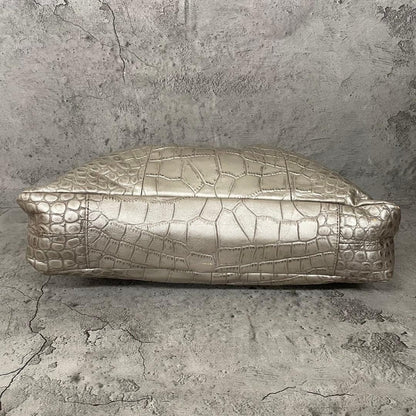 COACH Ashley Croc Embossed Leather Tote Bag Silver Y2K Rare