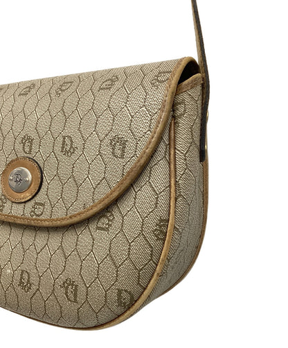 Dior Honeycomb Shoulder Crossbody Bag Beige Canvas Leather Vintage Auth 115534
