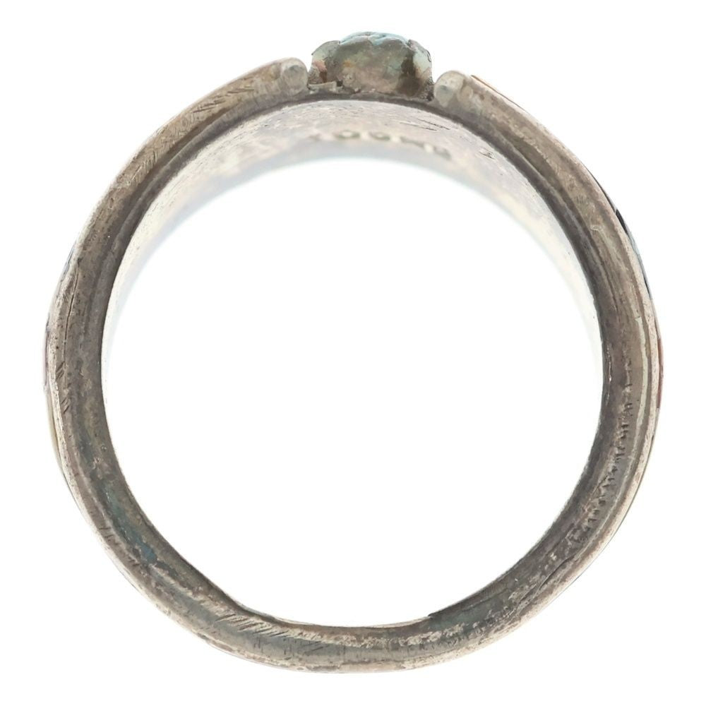 Indian Jewelry ZUNI CHOOKE Chalk Geometric Pattern Inlay Ring Silver/Turquoise