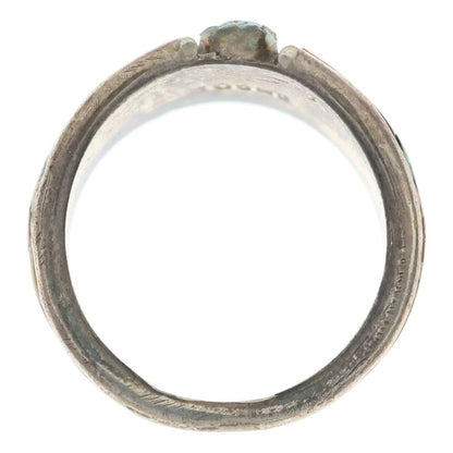 Indian Jewelry ZUNI CHOOKE Chalk Geometric Pattern Inlay Ring Silver/Turquoise