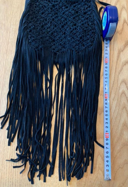 Cleobella Fringe Shoulder Crossbody Bag Suede in Black USED Good Condition
