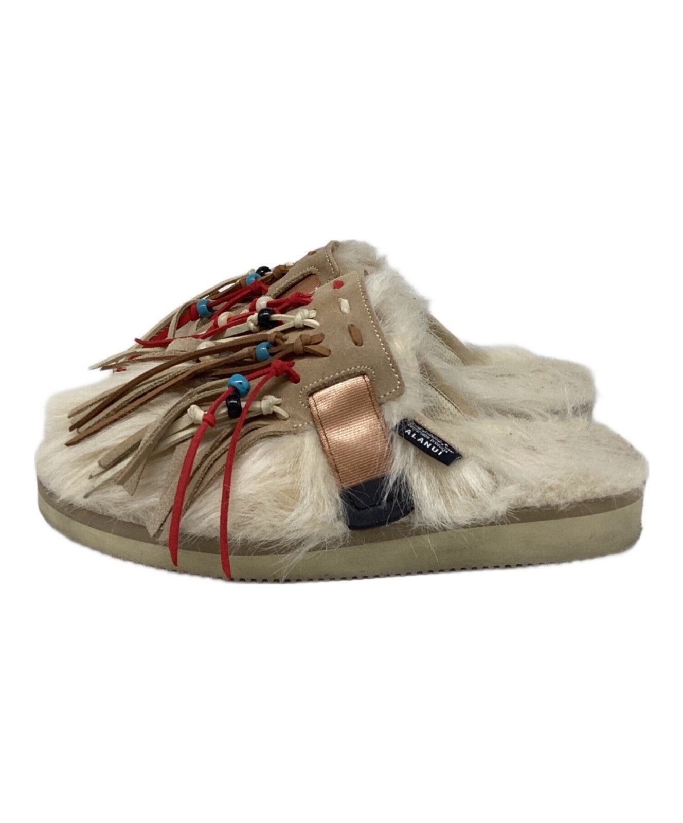 suicoke × ALANUI fringed fur sandals beige