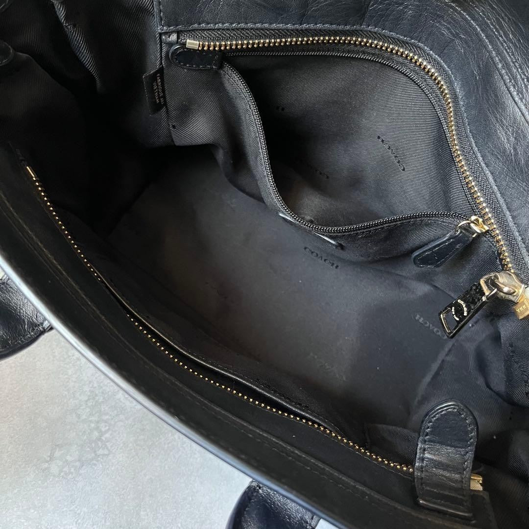 Coach 2way Leather Shoulder Bag Navy Pebbled Gold Turn Lock Detachable Strap