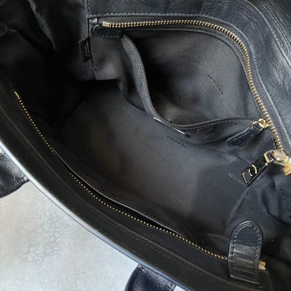 Coach 2way Leather Shoulder Bag Navy Pebbled Gold Turn Lock Detachable Strap