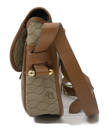 Dior Honeycomb Shoulder Crossbody Bag Beige Canvas Leather Vintage Auth 1121