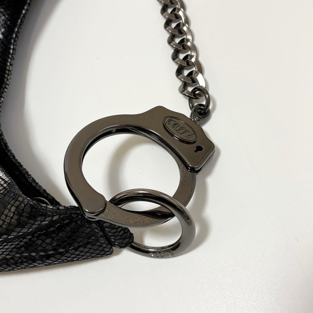 RARE CUFFZ BY LINZ Handcuff Bag Black Pattern Embossed Enamel Y2K
