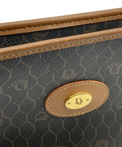 Dior Honeycomb Clutch Bag Brown Canvas Leather Vintage Authentic