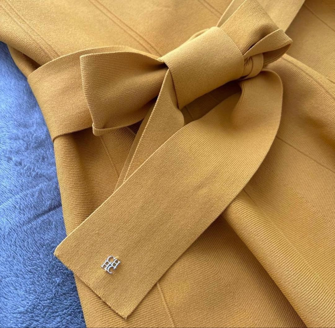 CAROLINA HERRERA Dress Sleeveless Yellow Flare Waist Ribbon 100cm S