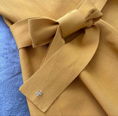 CAROLINA HERRERA Dress Sleeveless Yellow Flare Waist Ribbon 100cm S